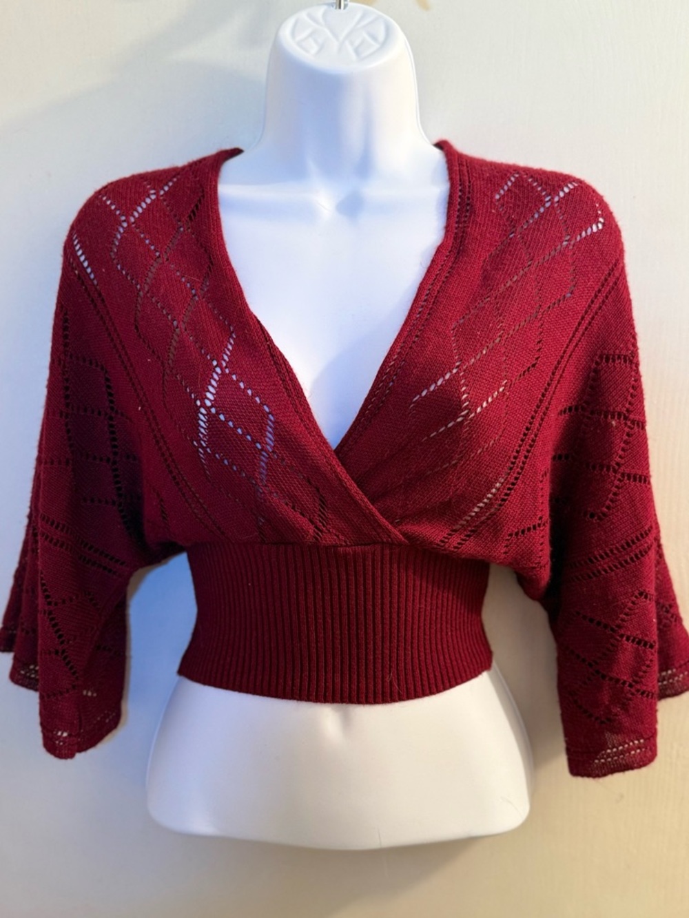 Women’s Deep Red Cropped Knit Sweater